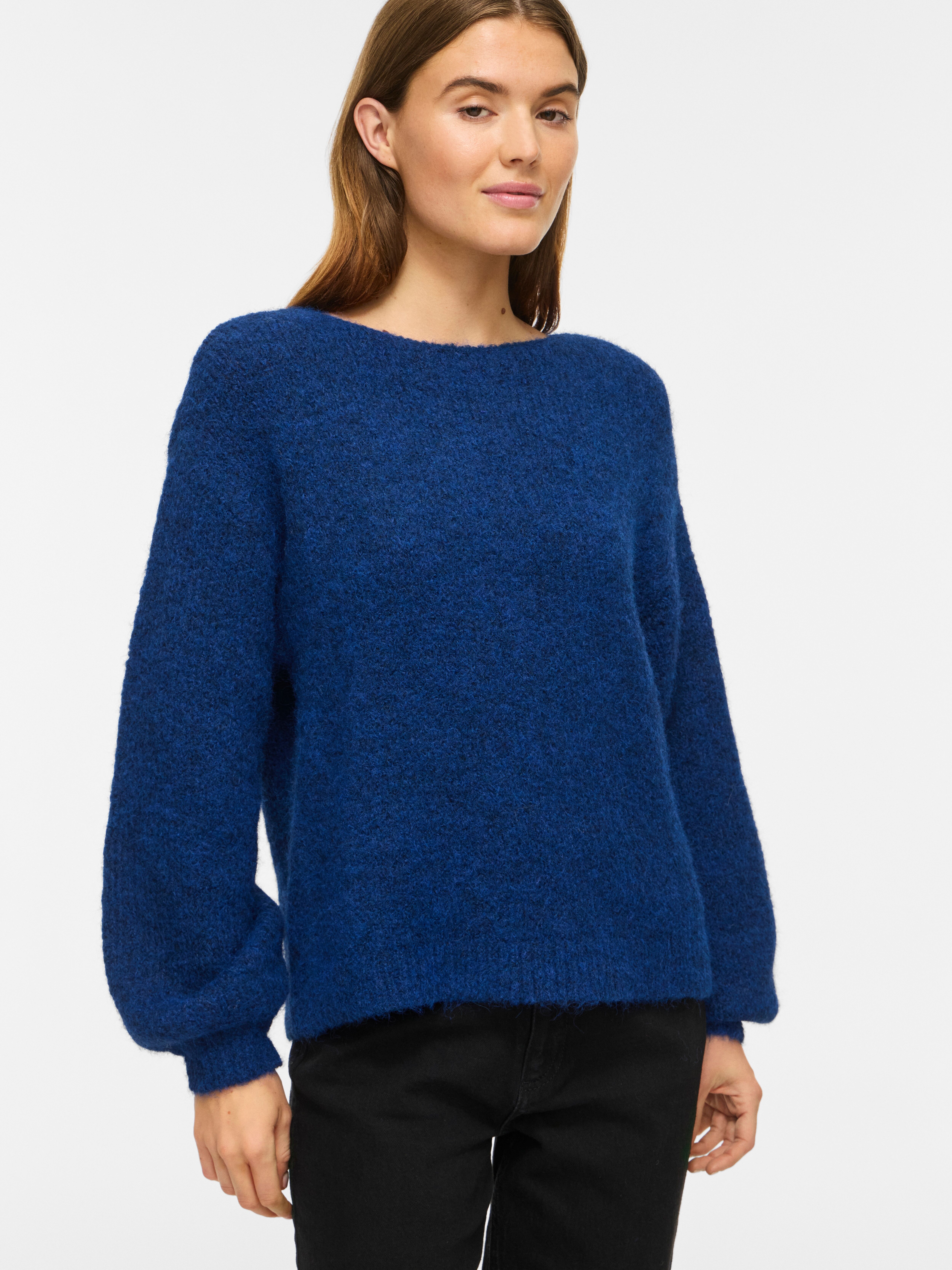 Strickpullover VILA "VIMARLEY L/S KNIT PULLOVER- NOOS", Damen, Gr. M, navy peony detail:melange, Strick, Obermaterial: 70% Polyester, 21% Polyamid, 8% Wolle, 1% Elasthan, meliert, regular fit normal, Rundhals, Pullover Strickpullover, Materialmix, regular