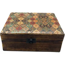 Large Ceramic Glazed Wood Box - 20x15x7.5cm - Trad-Pattern