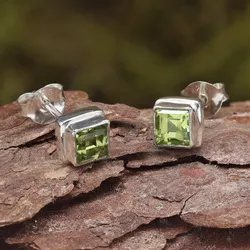 Drachensilber Ohrstecker Peridot Edelstein 925 Sterlingsilber (Paar) - Silber;Grün