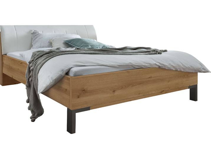 Futonbett, Holzwerkstoff, Braun/Weiß, 200×200 cm, Polsterkopfteil, Komfort, Wiemann