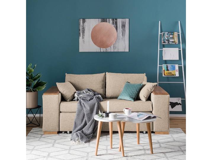 Schlafsofa mit XL Armlehne Holz Braun/Cappuccino Webstoff Barona 176cm Modern