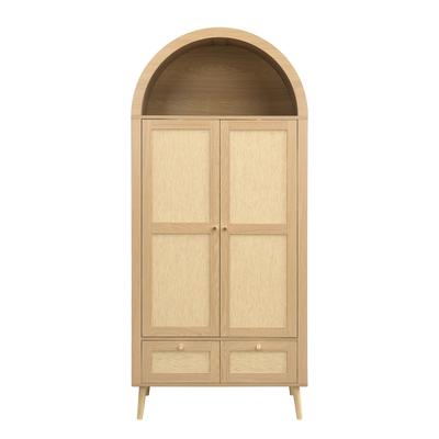 MODFU Kleiderschrank MDF Eichenoptik mit PE-Rattanfronten, 80 x 55 x 180 cm