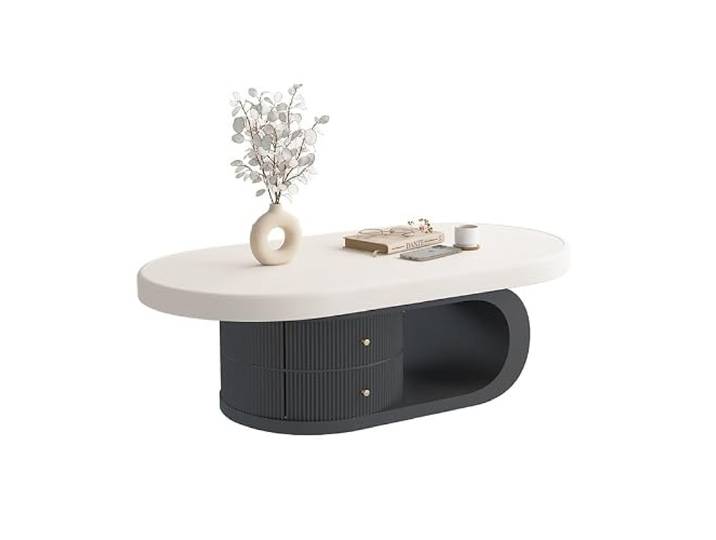 9bbhfJw4R Couchtisch im Landhausstil Ovaler Couchtisch aus Massivholz im Vintage-Stil for das Wohnzimmer, platzsparendes Design for kleine Wohnungen(Weiß,100cm)