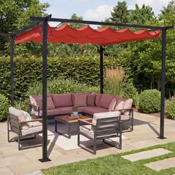 Pergola MCW-C42, Garten Pavillon, stabiles 6cm-Gestell + Schiebedach ~ 3,5x3,5m terracotta