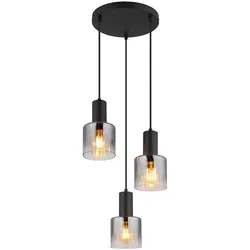 Hängelampe Pendelleuchte Esszimmerlampe Rauchglas E27 Metall schwarz 3-Flammig