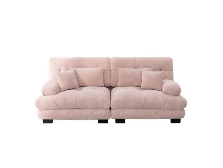 Redom Ecksofa modular mit Chenille-Bezug, Wolkenkomfort und Zierkissen, Pink, 220x77 cm, Wohnzimmer, Sofas & Couches, Wohnlandschaften, Ecksofas