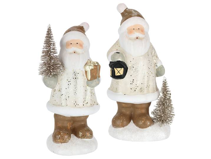 Dekofigur I.GE.A. Nikolaus aus Keramik, 2er Set , gold (weiß, gold), B:7cm H:21cm, Keramik, Dekofiguren, Dekofigur, Mit Baum Laterne Geschenk Figur Dekoration Weihnachtsdeko