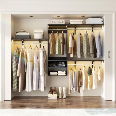 Rackcog 96'' W Wall-mounted Closet System with Storage Shelves and Hanging Rods,Adjustable Walk-in Closet Organizer System