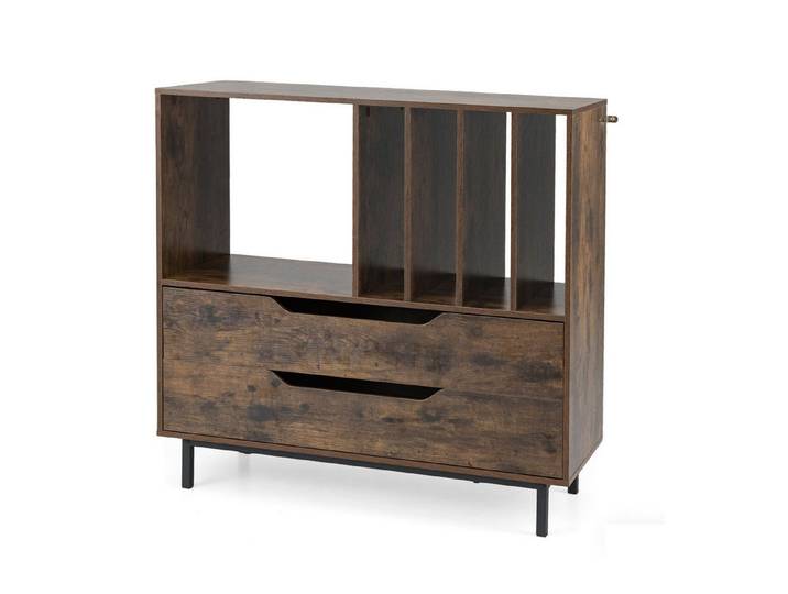 KOMFOTTEU Sideboard, Plattenspielerständer mit offenen Ablagen & 2 Schubladen