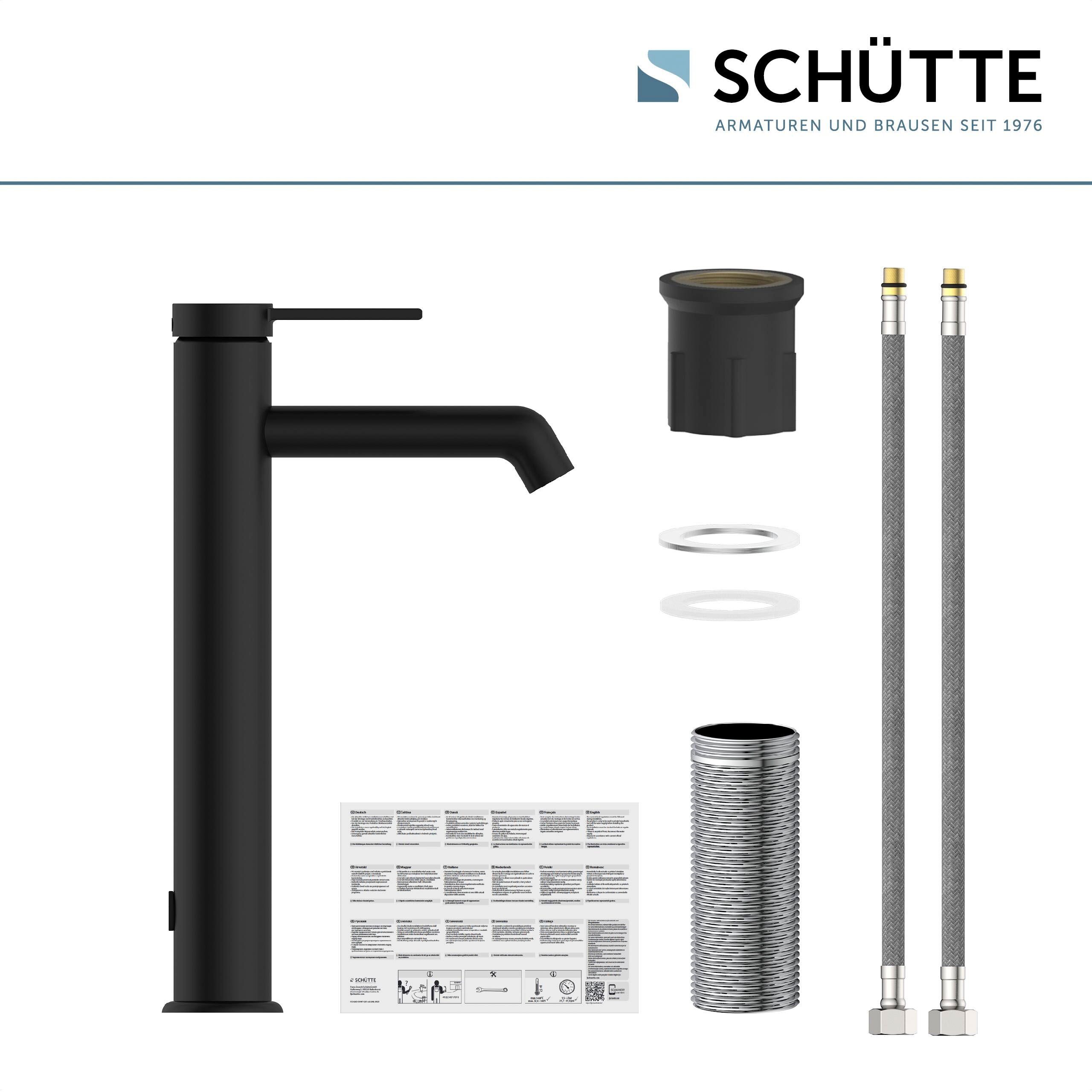 Waschtischarmatur SCHÜTTE "LOS ANGELES", schwarz (schwarz matt), Messing, Armaturen, Waschtischarmatur, Wasserhahn Bad, energiesparend, Aufsatzwaschbecken schwarz matt Einheitsgröße