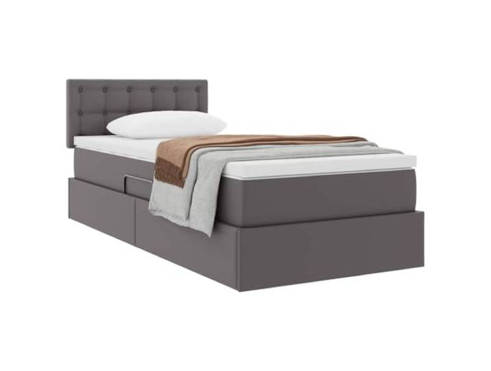 KTHLBRH Boxspringbett Grau mit Matratze 90 x 190 cm Kunstleder, hydraulischer Aufbau, Lattenrost, Kopfteil im Lieferumfang enthalten
