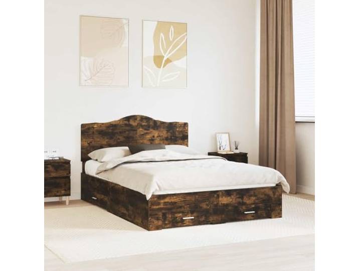 Stauraum Bettgestell Holzwerkstoff Modernes Design 140 x 200 cm Braun Bettrahmen Geräucherte Eiche 140 x 200 cm Holzwerkstoff mit Schubladen Stauraum Bettgestell inklusive Lattenrost Komfort