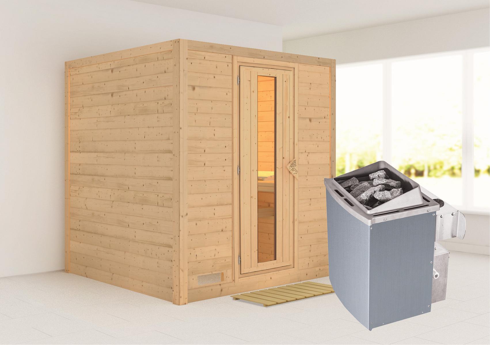 KARIBUHOLZT Sauna Mojave Front 9kW int.Strg m.einer Isoliertür 09221895