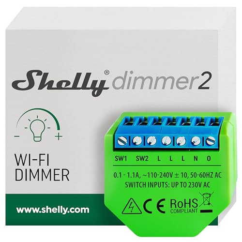 Shelly Dimmer 2 WiFi Slimme Dimschakelaar voor Home Automation, Compatibel met Alexa & Google Home