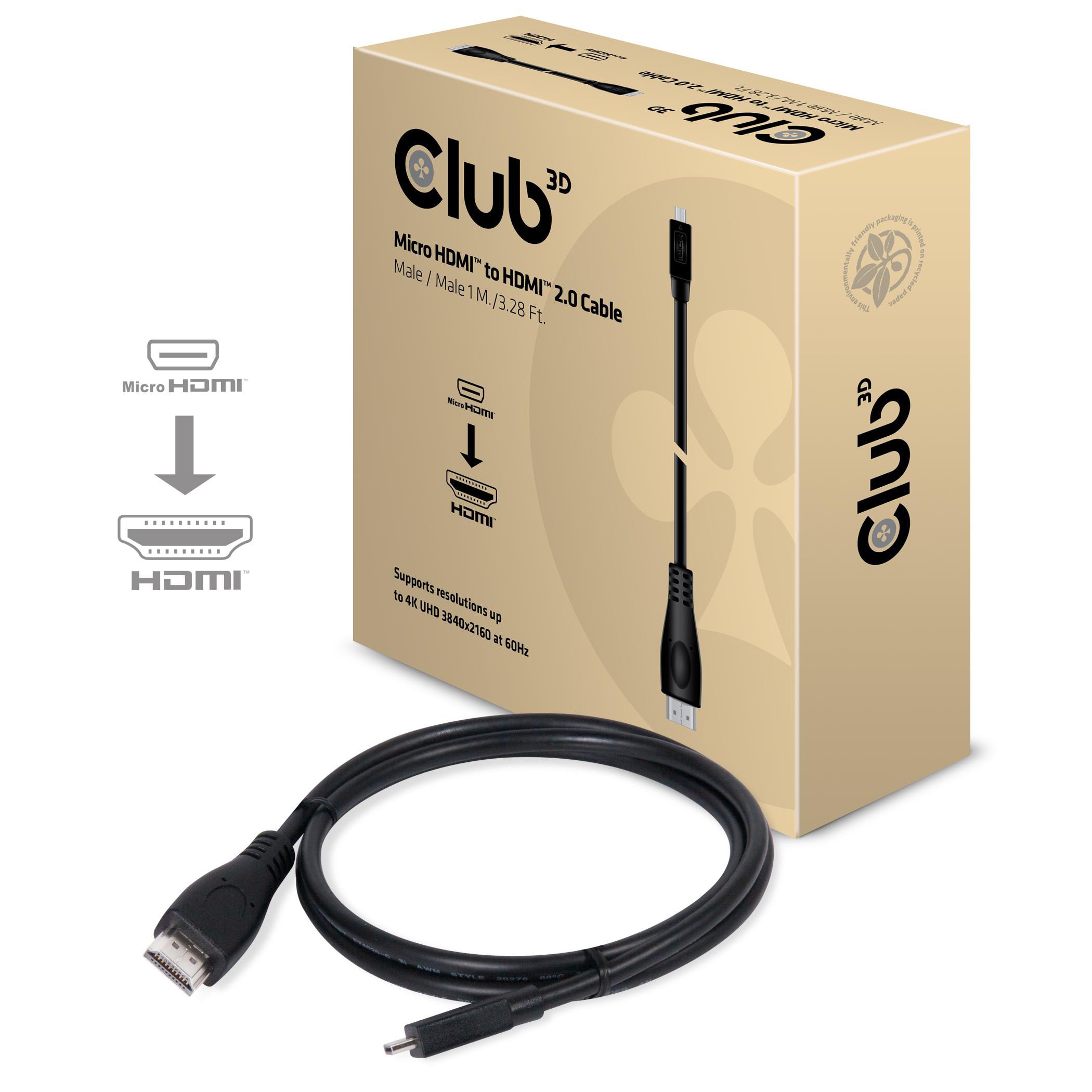 Club 3D CAC-1351 Micro HDMI / HDMI 4K60Hz Cable M/M 1m