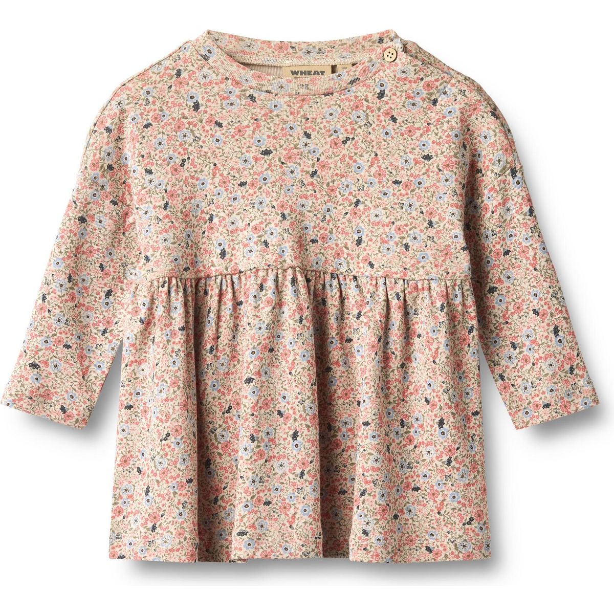 Wheat Jersey Dress Long Sleeve Emmy grey cloud flowers (9764) 92 5688-121-GOTS-9764-92/2y