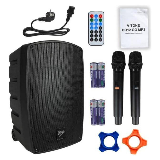 V-tone BQ12 GO MP3 - Aktive 8-Zoll-Batteriesäule mit drahtlosem Mikrofon und Fernbedienung schwarz (5908249829381)