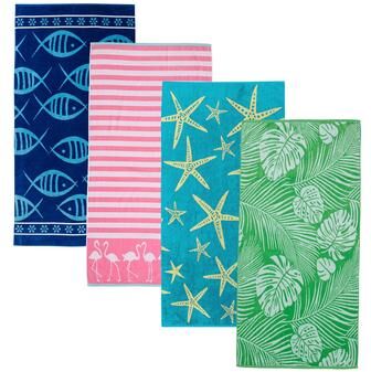 Linery & Co. Cotton Jacquard 4 Pack Summer Beach Towels.