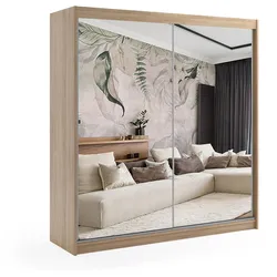 KLEIDERSCHRANK mit Spiegel-Schiebetüren und Aluminium-Leisten - DEBI - 200 cm Sonoma