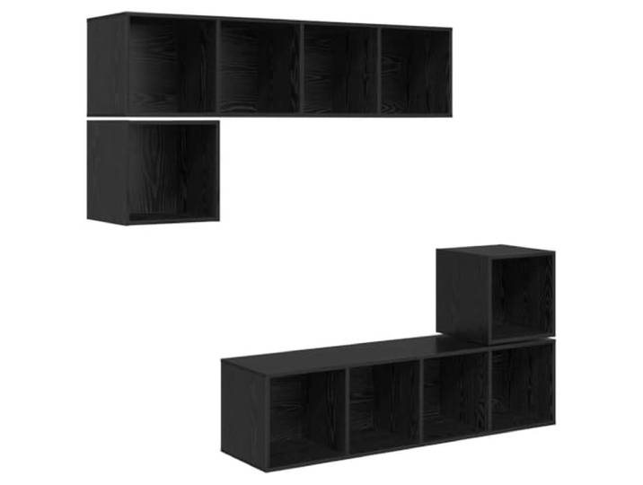 Roanoer TV-Schrank 4er Set Wandboard Lowboard Schwarz Eichen-Optik Platzsparendes Hängesystem für Wohnzimmer und Schlafzimmer mit 4 Modulen aus robustem Holzwerkstoff für Media-Geräte.