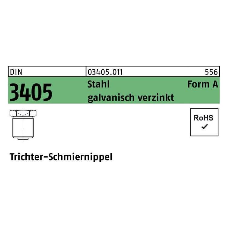 Reyher Trichterschmiernippel DIN 3405 AM 8 x 1 Stahl galvanisch verzinkt Trichter-Schmiernippel (034050110080100)