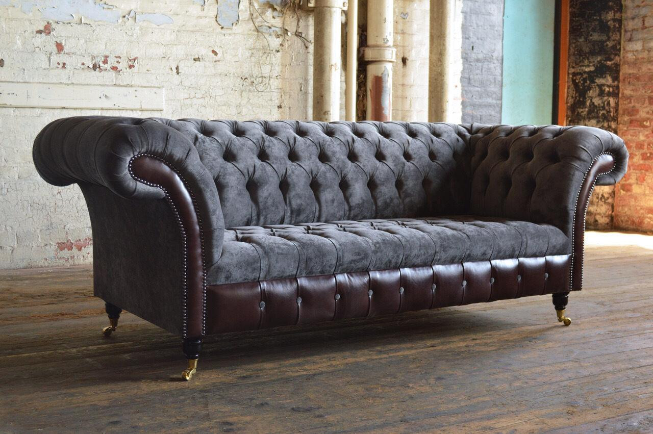Chesterfield 3-zits bank met lederen bekleding