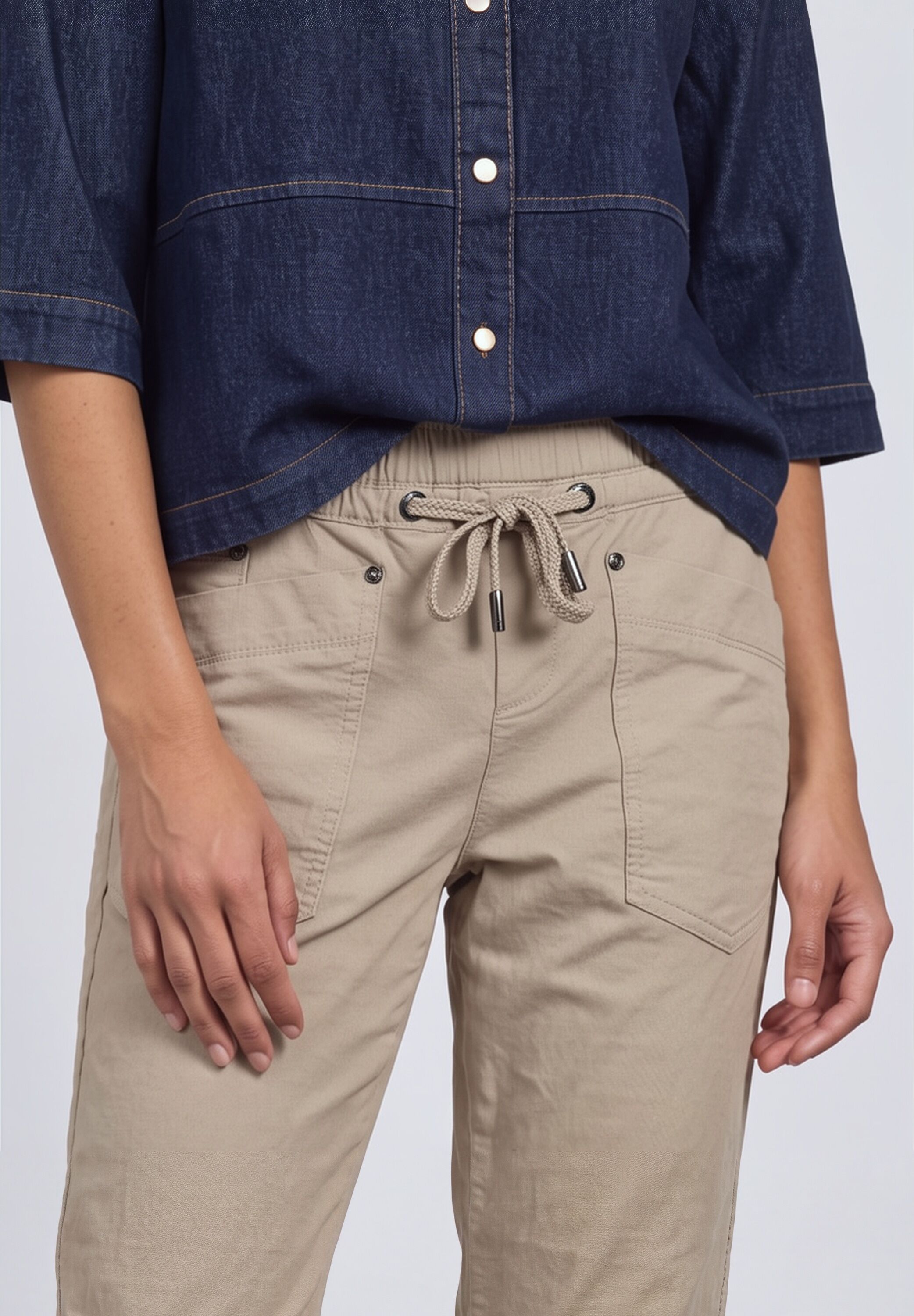 Cordhose STREET ONE, Damen, Gr. 38, Länge 28, beige (fading sand), Cord, Obermaterial: 98% Baumwolle, 2% Elasthan, unifarben, loose fit 7/8-Länge, Hosen Cordhose, Loose Fit mit elastischem Bund, 7/8-Länge fading sand 38, Länge 28