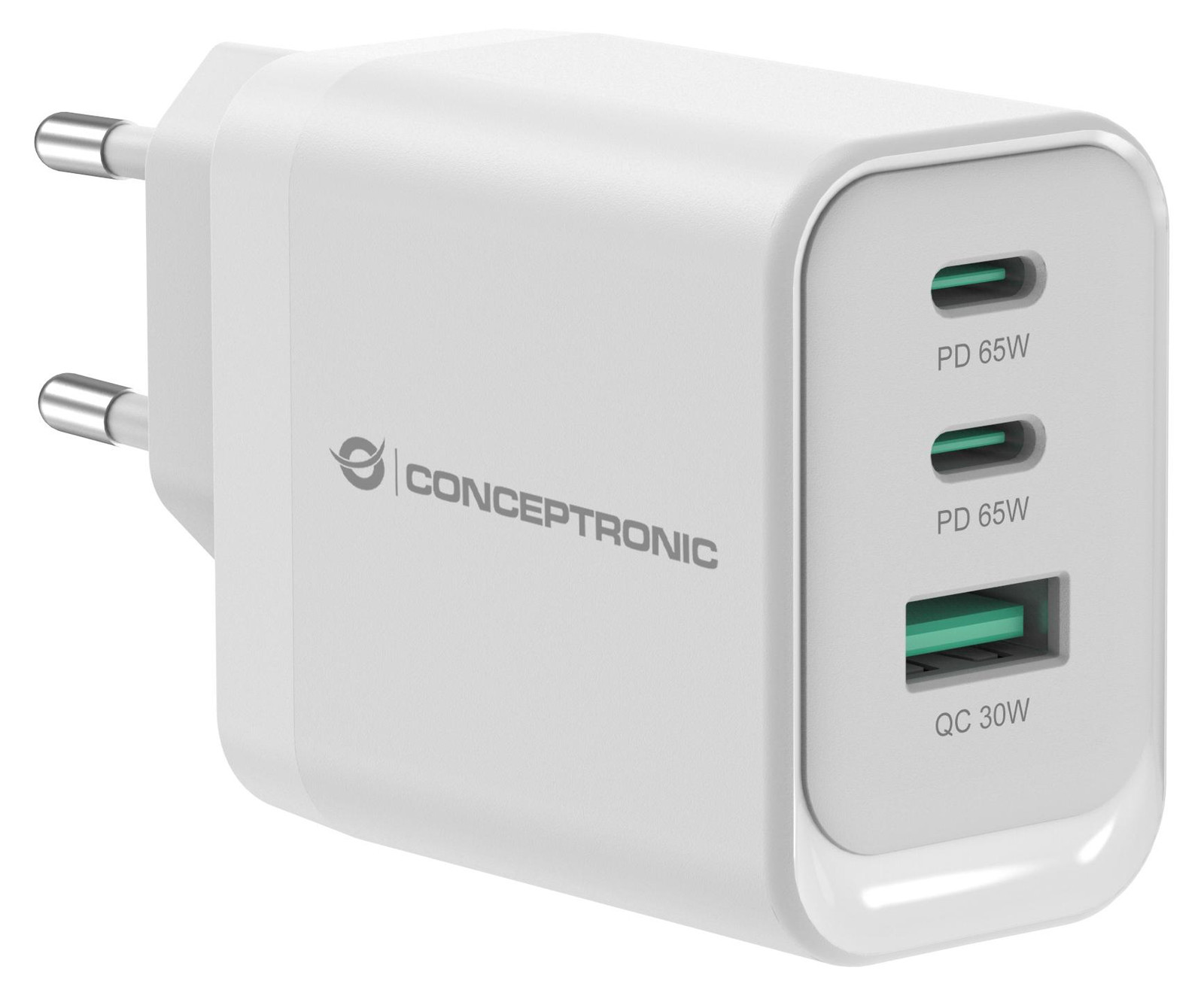 Conceptronic ALTHEA21W65 oplader, 3-poorts, 65W, 2x USB-C, 1x USB-A, wit