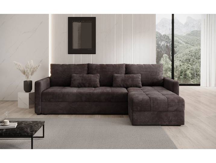 Designer Ecksofa Roma in Cord mit Schlaf- und Klappfunktion - Braun - Rechts - Cord - Luxusbetten24