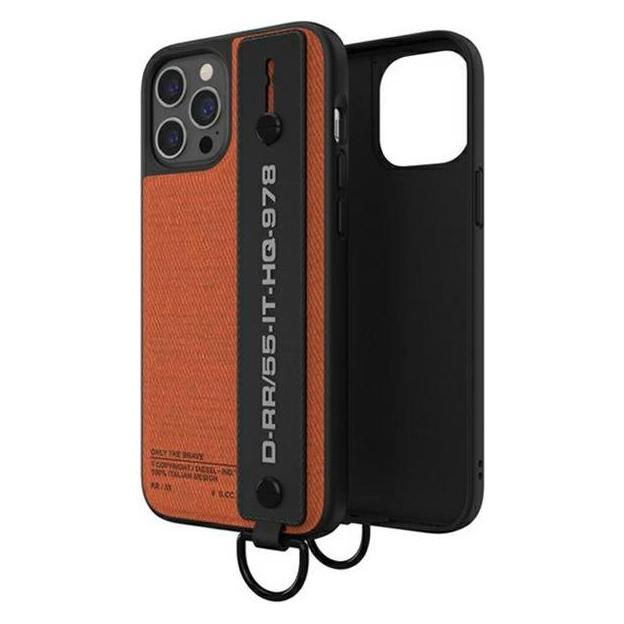 Diesel Handstrap Case Utility Twill iPhone 12/12 Pro czarno-pomarańczowy/black-orange 44288 (Apple iPhone 12) (44288)