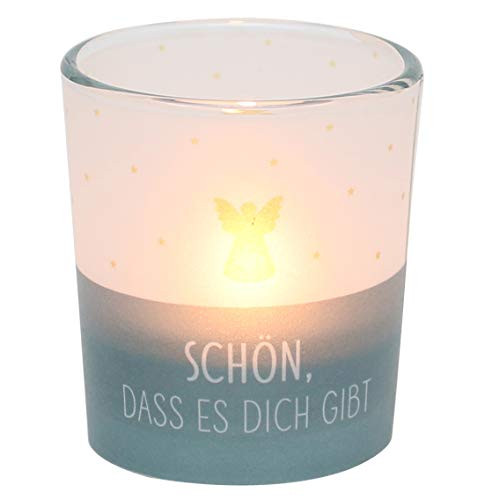 Dekohelden24 Windlicht Glas met tekst Schön dass es dich gibt, inclusief theelichtje, H x Ø: 6,5 x 6 cm