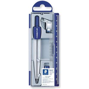 Staedtler Zirkel 550 60 Noris Club, 3-teilig, Einsatzzirkel, grau/blau, mit Stifthalter