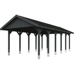 Skan Holz Wallgau - Satteldach Einzelcarport Breite 430 cm Gr. 3 - 430 x 900 cm Dachschalung mit Dachschindeln (schwarz) schiefergrau Holzcarport