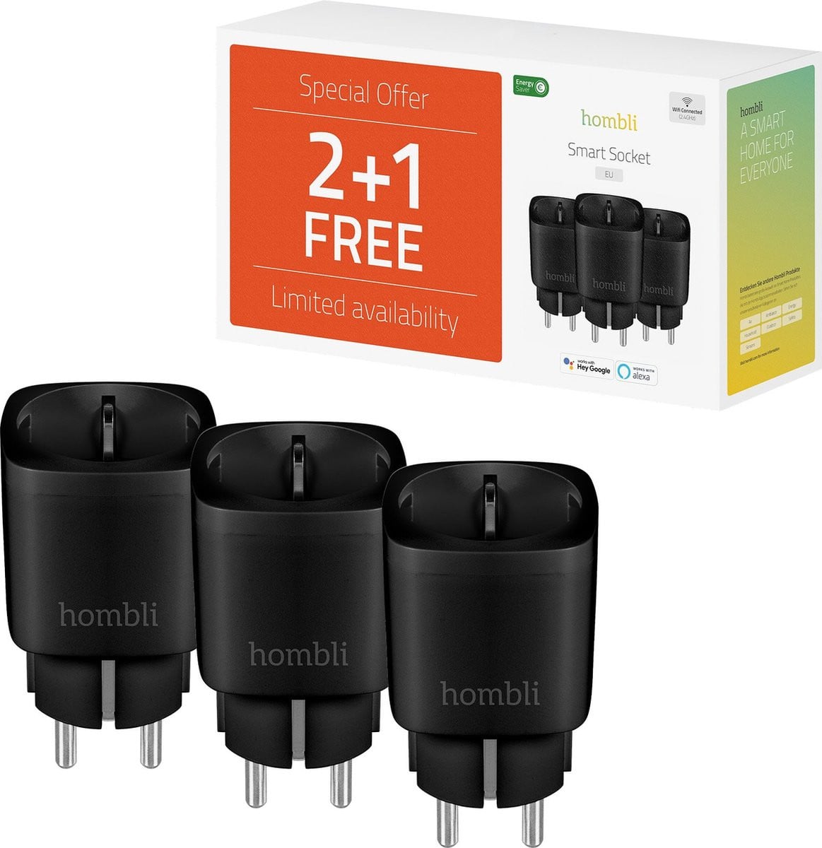 Hombli Slimme Stekker Zwart 3-Pack