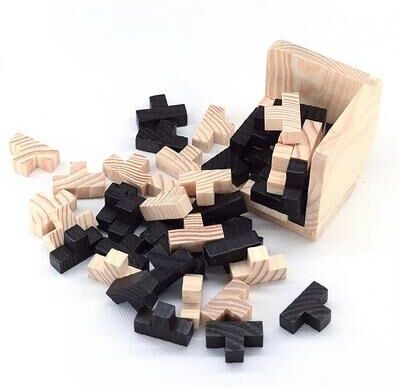 Inspire Curations 3D Luban Lock Puzzle Wooden Cube Interlocking IQ Challenge Toy letter T