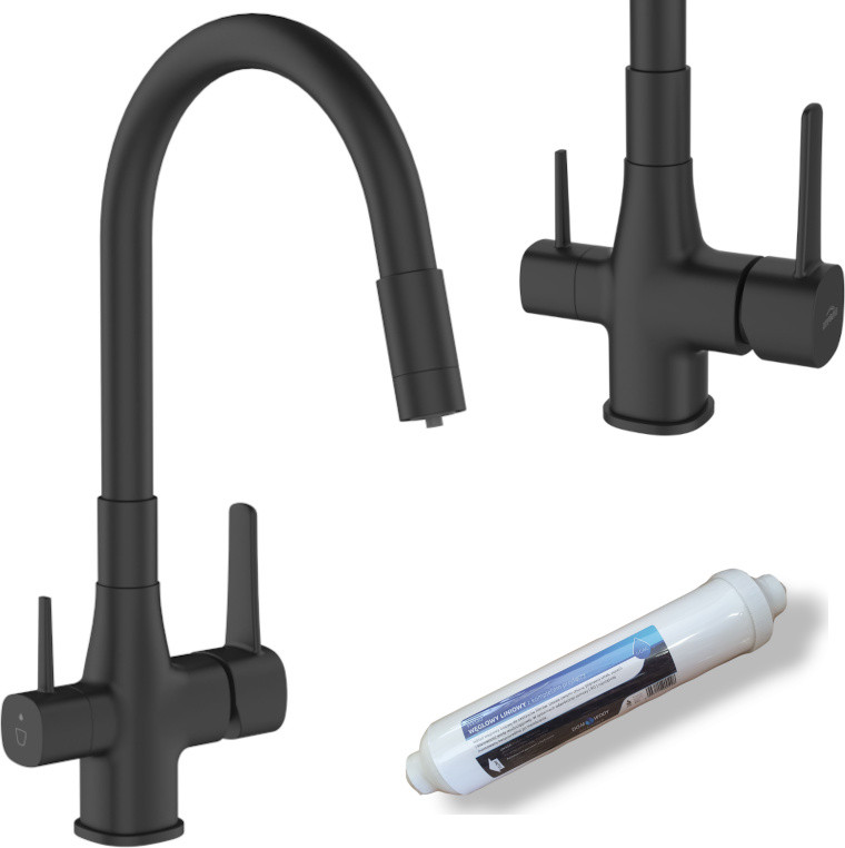 Invena Keukenmengkraan Zwart met Waterfilter en Flexibele Uitloop