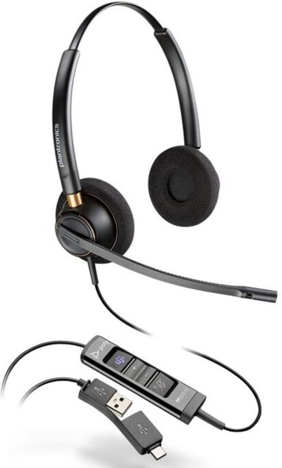 Poly EncorePro 525 MS duo USB-A Casque filaire professionnel avec microphone antibruit, connexion USB-A/C et certification Microsoft Teams.