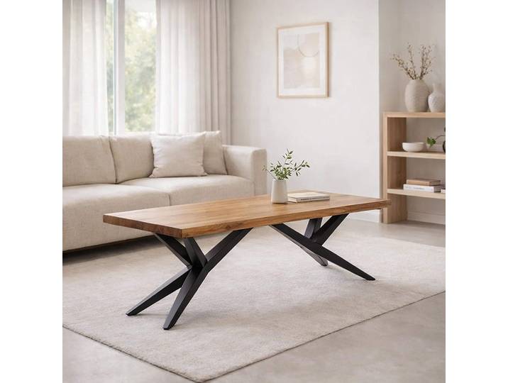 Table basse design en bois naturel avec pieds métal - Helix