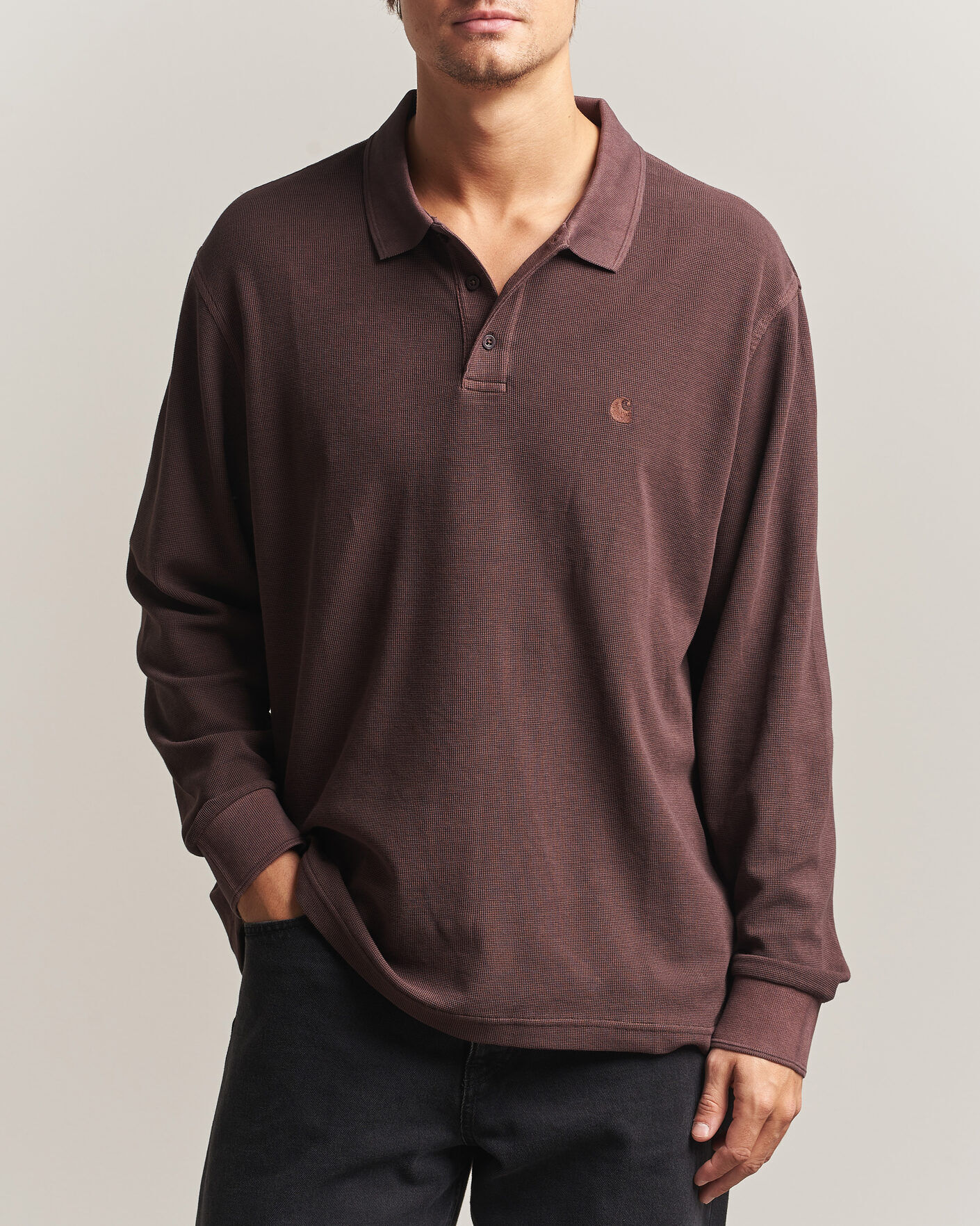 Carhartt WIP Long Sleeve Waffle Rugby Shirt Palisander Brown men M Brun