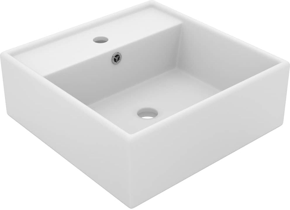 vidaXL Lavabo carré de luxe à trop-plein Blanc mat 41x41 cm Céramique