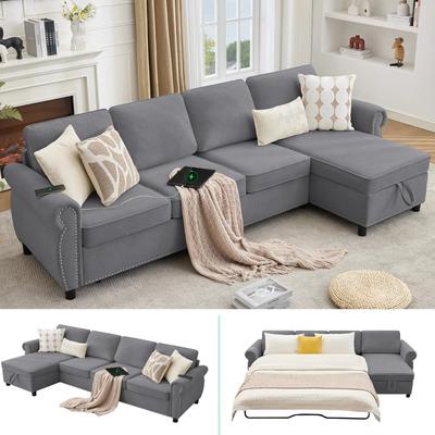 PRO_SELLERS Modular 4-Seater L-Shaped Pull Out Sofa Bed with Wireless Charging Da