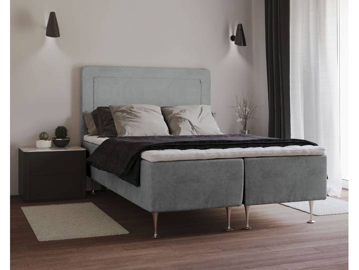 Boxspringbett, Polyester, Grau, 140×200 cm, H2/H3, Modern, Inosign