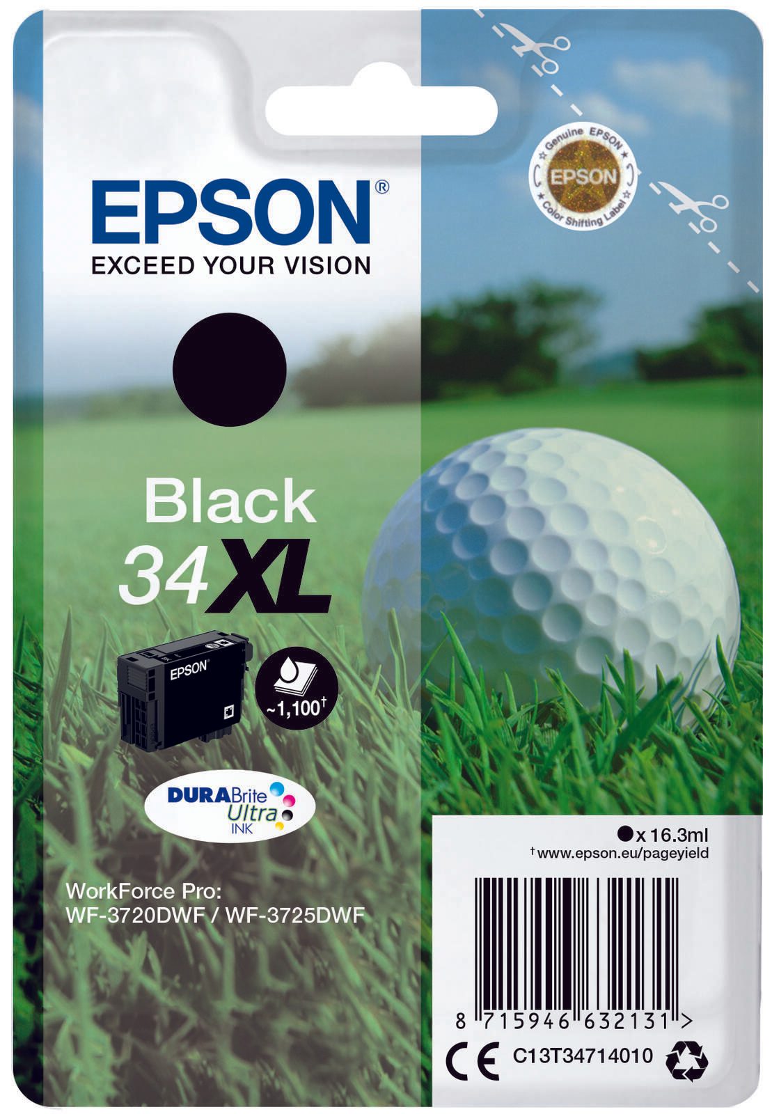 Epson Original 34XL Golfball Druckerpatrone schwarz 1.100 Seiten 16,3ml (C13T34714010)