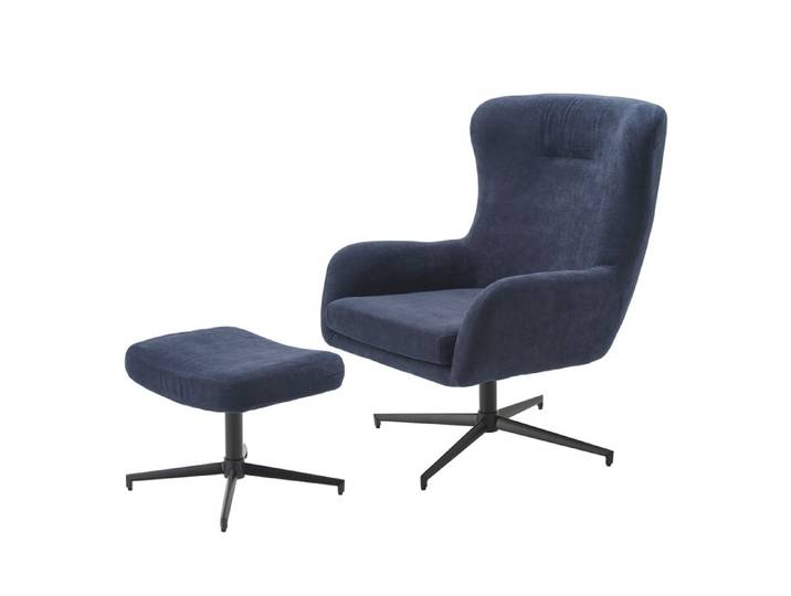 Lounge Sessel mit Hocker Aberdeen blau, Sessel 70 / Hocker 50xSessel 92 / Hocker 40xSessel 88 / Hocker 40 cm