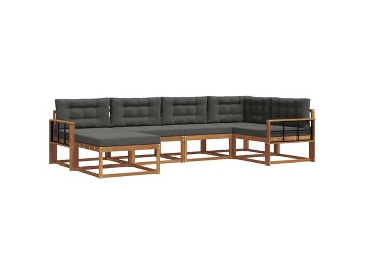 PUGYNBK Sofa-Set für den Außenbereich, 6-teilig, Natur und Anthrazit Akazienholz, Lattenrahmen, modular, robust, Garten und Terrasse