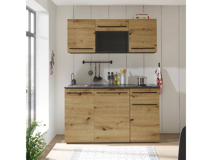 Singleküche 160 x 212 x 60cm Braun/Eiche Artisan Dekor ohne Elektrogeräte