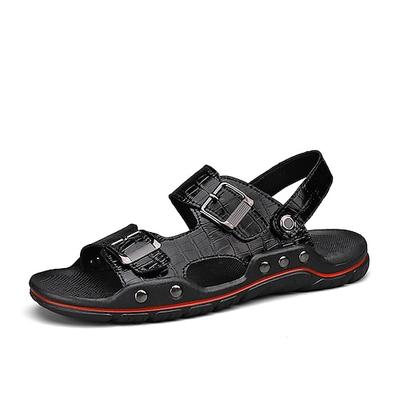 Herren-Ledersandalen mit Doppelschnalle, weich und leicht, stilvolle Strandschuhe für Urlaub, Ferienort und Freizeit