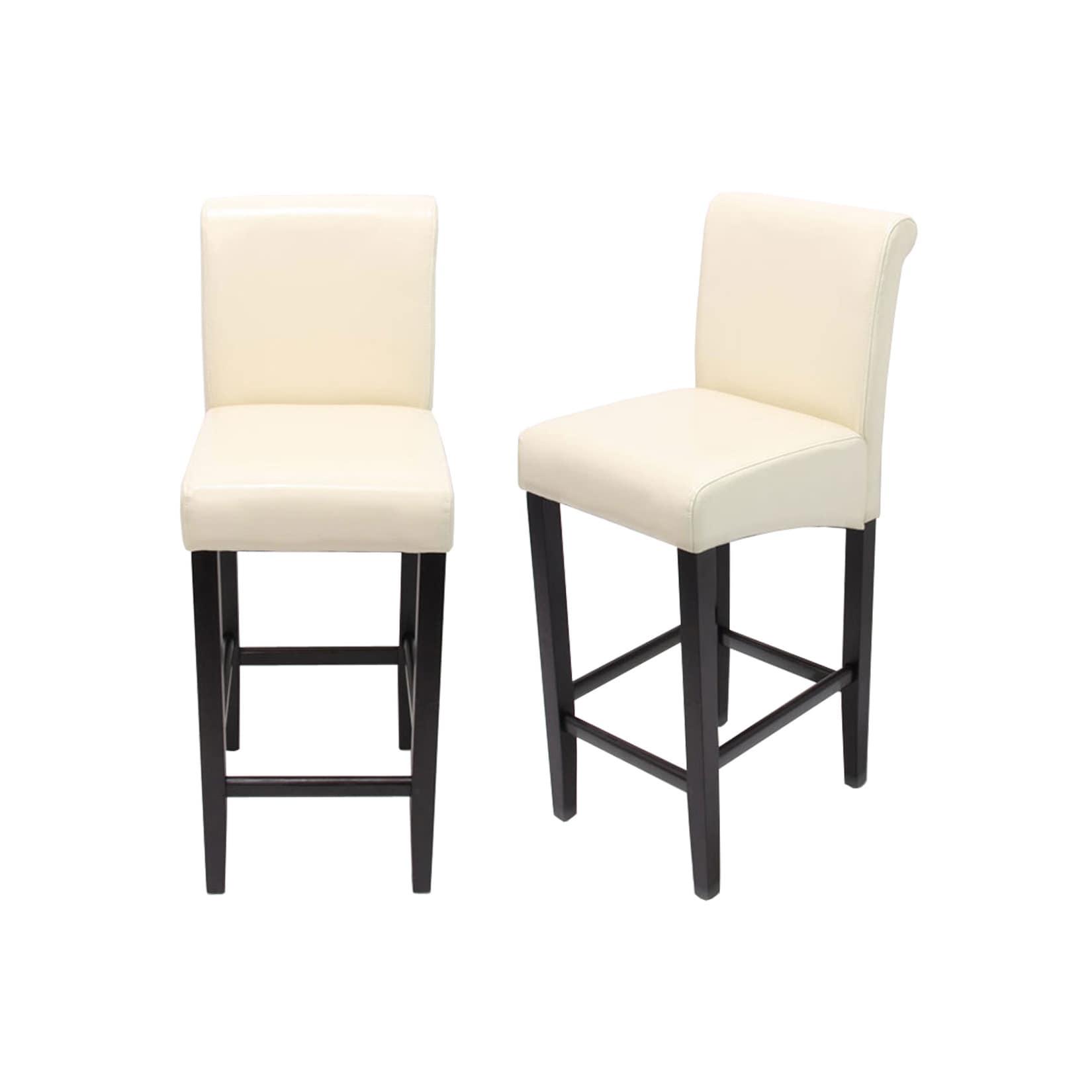 2er-Set Barhocker MCW-C33, Barstuhl Tresenhocker ~ creme, dunkle Beine, Leder