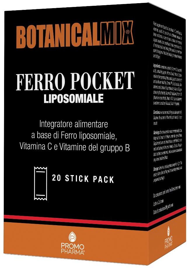PROMOPHARMA SpA Botanical Mix - Ferro Pocket Liposomiale 20 Stick, Integratore di Ferro Liposomiale in Pratiche Bustine