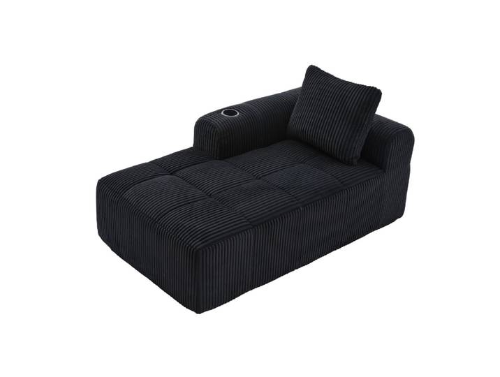 Chaise longue modulable en velours côtelé noire avec porte-gobelet